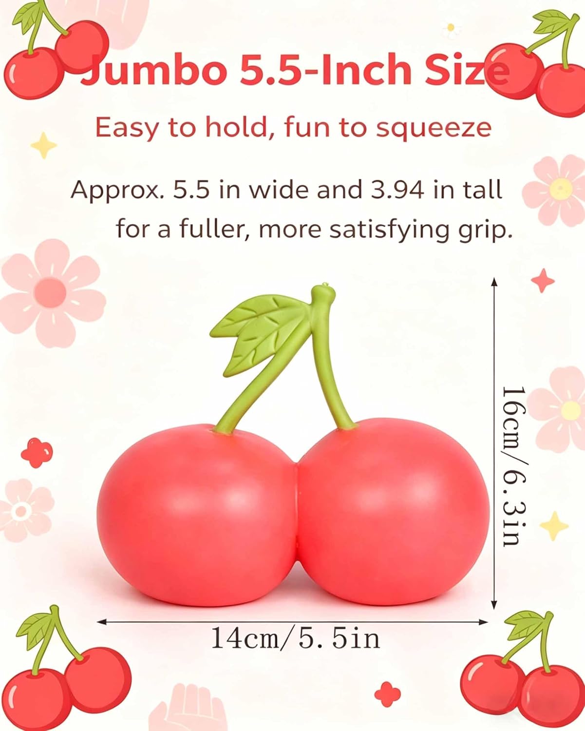 Gytera Giant Cherry Squishies, Slow Rising Stress Relief Fidget, Cute Fruit Shaped Squishies Fidget for Adults, Anxiety Relief Sensoryfor Party Favors, Birthday Gifts, Desk Decor