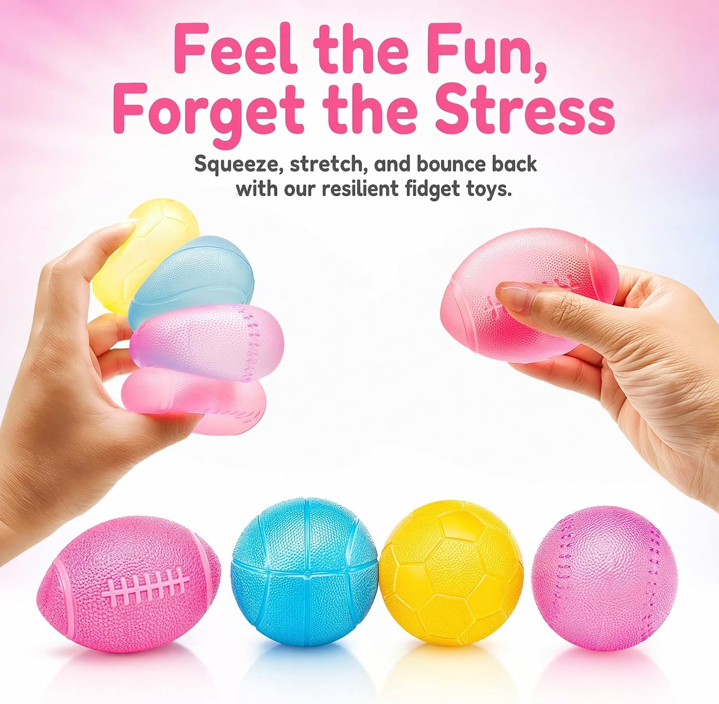 Fidget Toys Stress Balls for Adults - 4Pack Malt Sugar Squishy Fidget Toys, Slow Rise Gel Ball, Stretchy Squeeze Stress Relief Balls for Anxiety/Therapy, Slow-Rise Sensory Toys, Halloween Party Favors