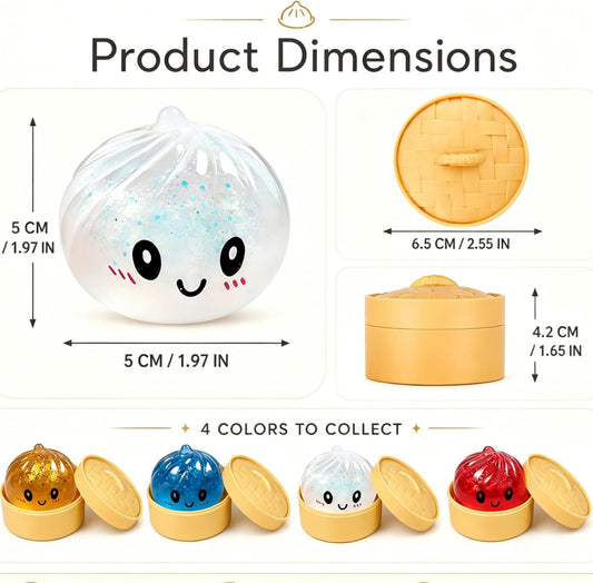 12PCS Shiny Dumplings Squishies, Shiny Dumpling Squishies, Colorful Dumplings Stress Balls Fidget Sensory Toy, with Food Steamer Stretchy, for Birthday Gifts, Party Favors