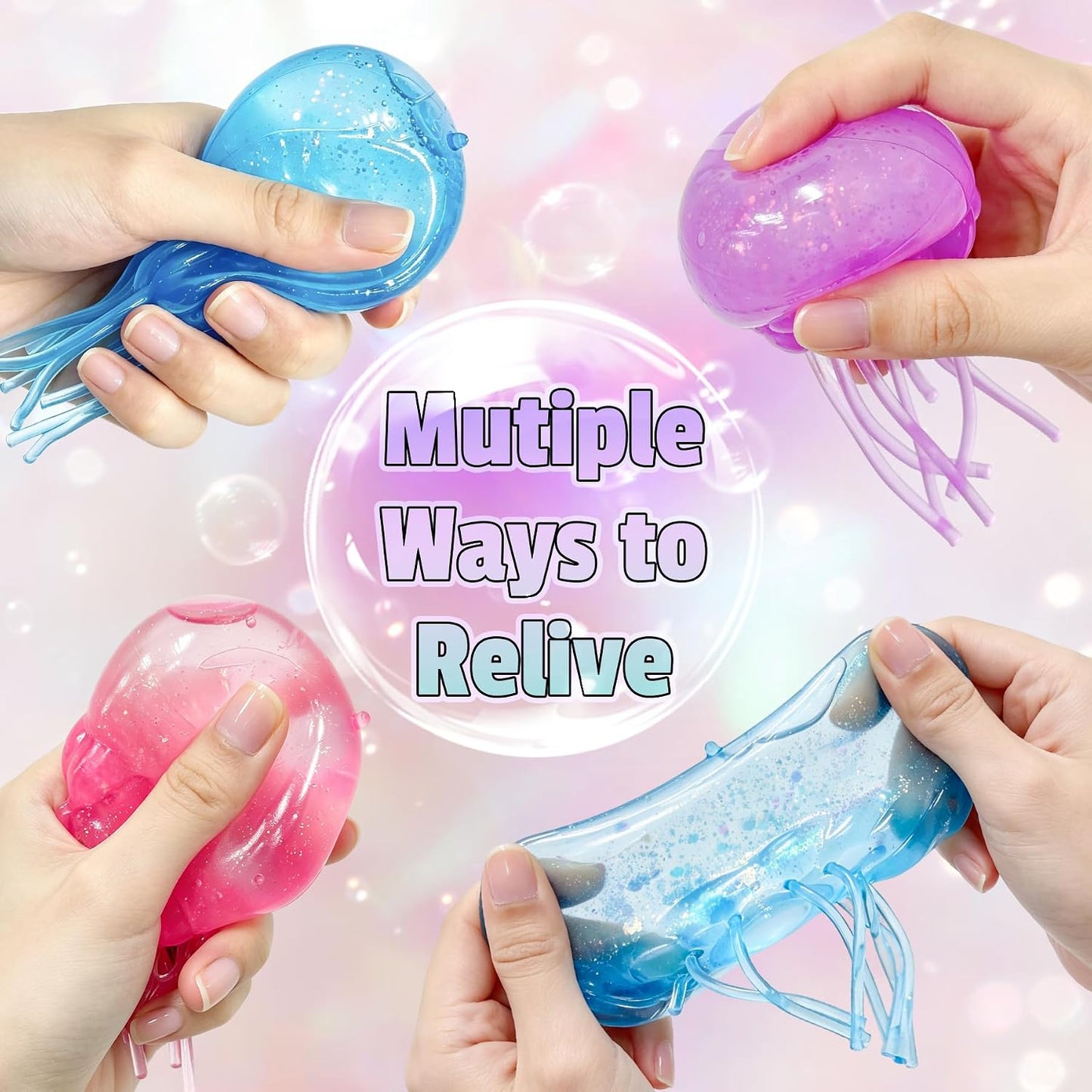 3PCS Squishy Jellyfish,Jellyfish Squeeze Toys Design Squeeze Stress Ball for Adult, Ultra Moldable Stress Relief Sensory Toy
