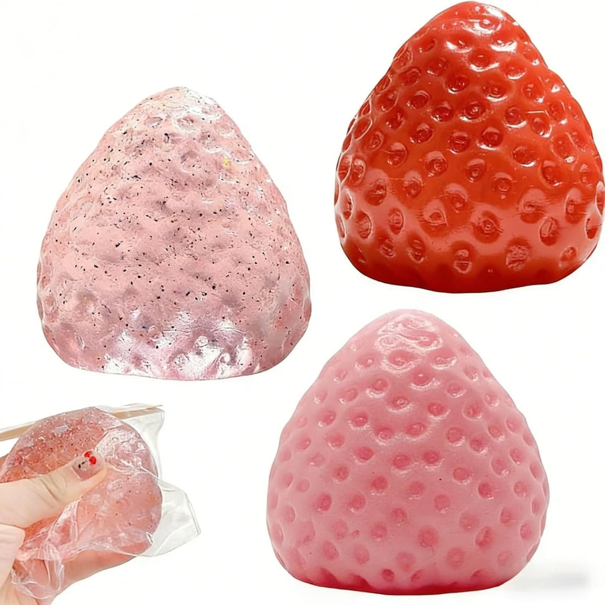 3 Packs Big Strawberry Squishy Fidget Toys Adults, Ultra Soft Sticky Stress Relief Toys for Kids, Sensory Toys for Kids with Autism, Birthday Gift Kids Toys for Boys Girls