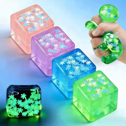 4Pcs Squishies Fidget Toys Adults Stress Cube - Glow in The Dark Snowflakes Sensory Toys with Autism Stress Balls Squeeze Squishies Toys Easter Basket Stuffers
