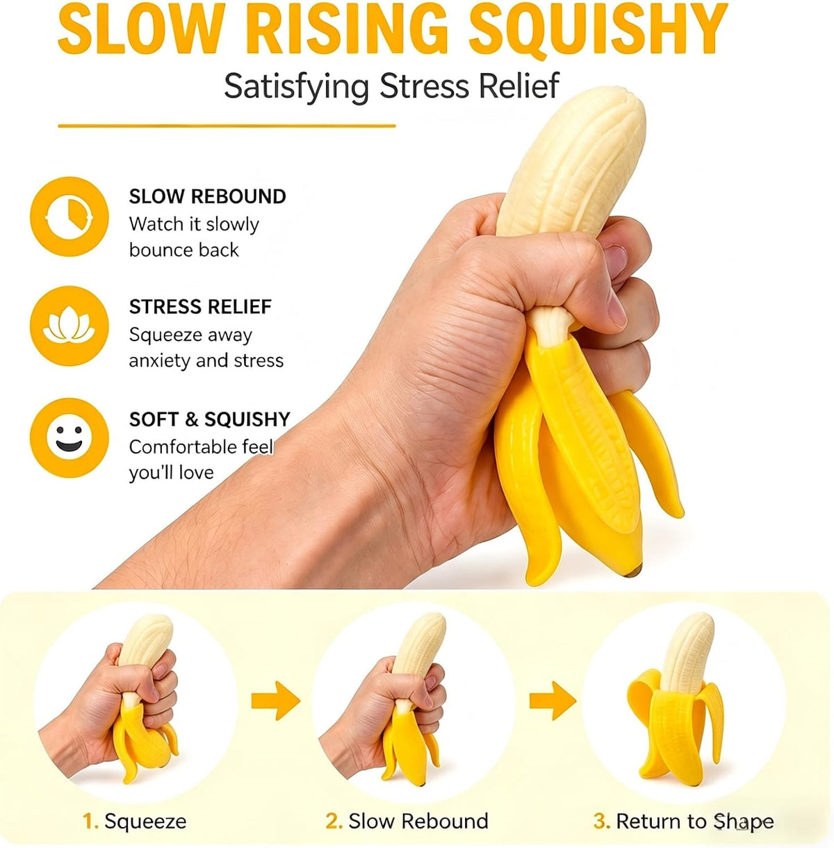 2Pcs Squishies Banana Squishies Squeeze Toys, Banana Squishies for Stress Relief Stres, Simulation Bananas Fruit Fidget Toys, Suitable for Halloween, Birthday Gifts, Suitable Ages 18 Up