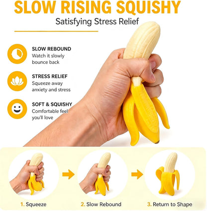 2Pcs Squishies Banana Squishies Squeeze Toys, Banana Squishies for Stress Relief Stres, Simulation Bananas Fruit Fidget Toys, Suitable for Halloween, Birthday Gifts, Suitable Ages 18 Up