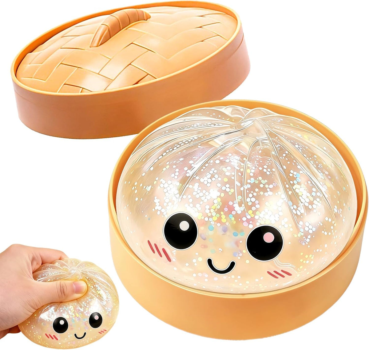 Dumpling Squeeze Toy, Stress Balls Fidget Toys, Squeeze Dough Ball Stress Relief Hand Toys with Food Steamer Stretchy, Party Favors