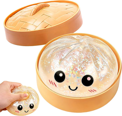 Dumpling Squeeze Toy, Stress Balls Fidget Toys, Squeeze Dough Ball Stress Relief Hand Toys with Food Steamer Stretchy, Party Favors