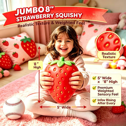 8in Giant Strawberry Squishy, Jumbo Big Cute Realistic Strawberry Stress Ball Soft Squishys Slow Rising Stress Ball for Anxiety Stress Party Favors (Giant Strawberry)
