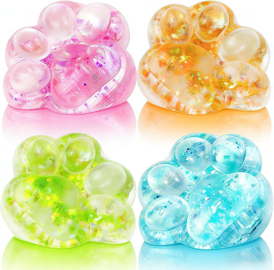 Gytera 4Pcs Cat Paw Squishies Fidget Toys, Hand Made Soft Cute Squeeze Sensory Toys for Autism, Goodie Bags Stuffers Birthday