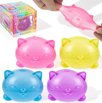 Gytera 4Pcs Cat Squishies Toys, Glitter Stress Balls Fidget Toys for Adults, Cute Kitten Squeeze Toys, Slow Rising Sensory Toys for Anxiety Relief, Party Favors, Birthday Gifts, Goodie Bag Fillers