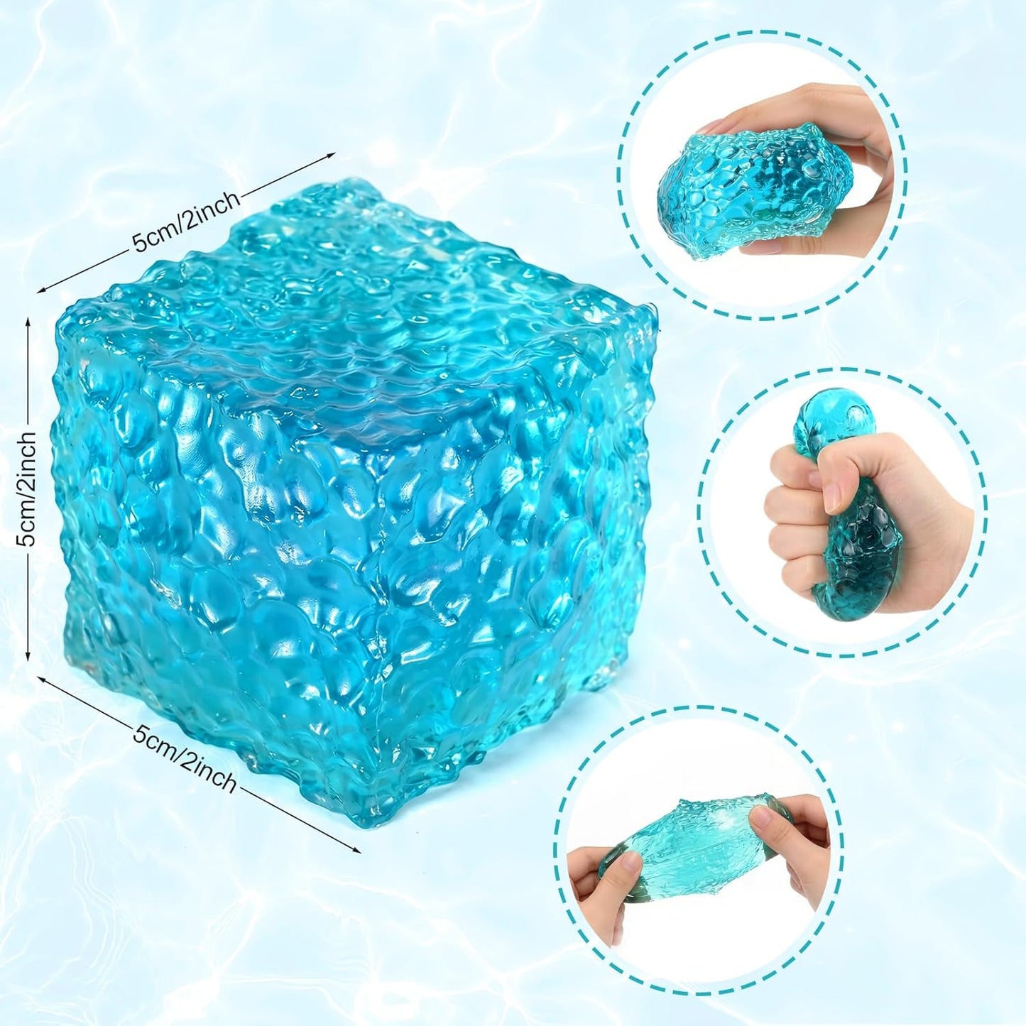 Honeycomb Ice Cube Squishy – Textured Stress Relief Cube, Soft Sensory Fidget for Anxiety Relief & Focus, Portable Red Ice Cube Squeeze for Adults, Office & Desk Calming (Blue)