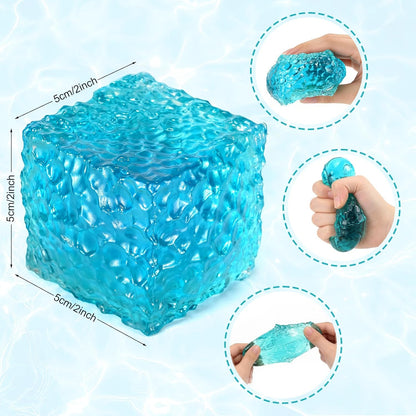 Honeycomb Ice Cube Squishy – Textured Stress Relief Cube, Soft Sensory Fidget for Anxiety Relief & Focus, Portable Red Ice Cube Squeeze for Adults, Office & Desk Calming (Blue)
