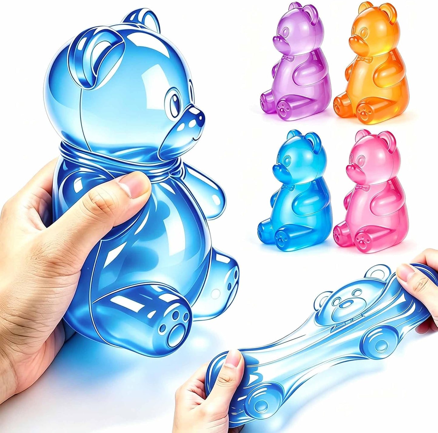 Gummy Bear Squishies Toys, Stress Bear Squeeze Toys (4 Pcs Pink) | Stress Balls Birthday Gifts Halloween Party Favors