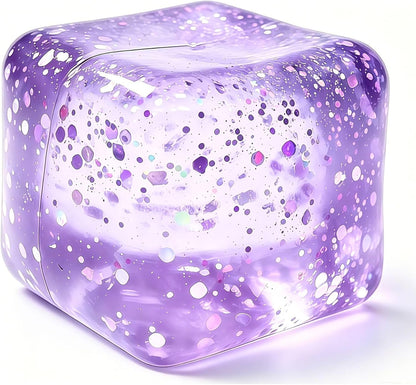 Glitter Ice Cubes Stress Balls Fidget Toys, Stress Cube Slow Rising Squeeze Toys for Adults, Desktop Toy Christmas, Birthday Party Gifts (Purple)