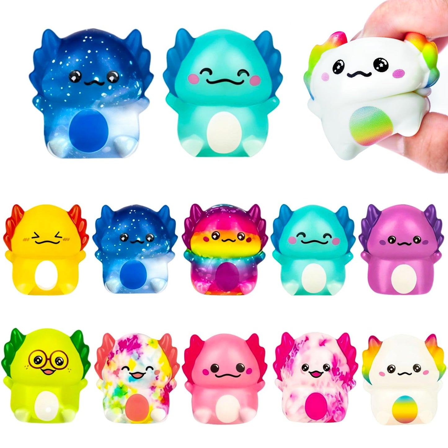 24Pcs Colorful Dumpling Stress Balls Fidget Toys Adults, Random Surprise Squishies - Small Size, Squeeze Dough Ball Hand Toys, Bun with Food Steamer Stretchy, for Easter Basket Stuffers