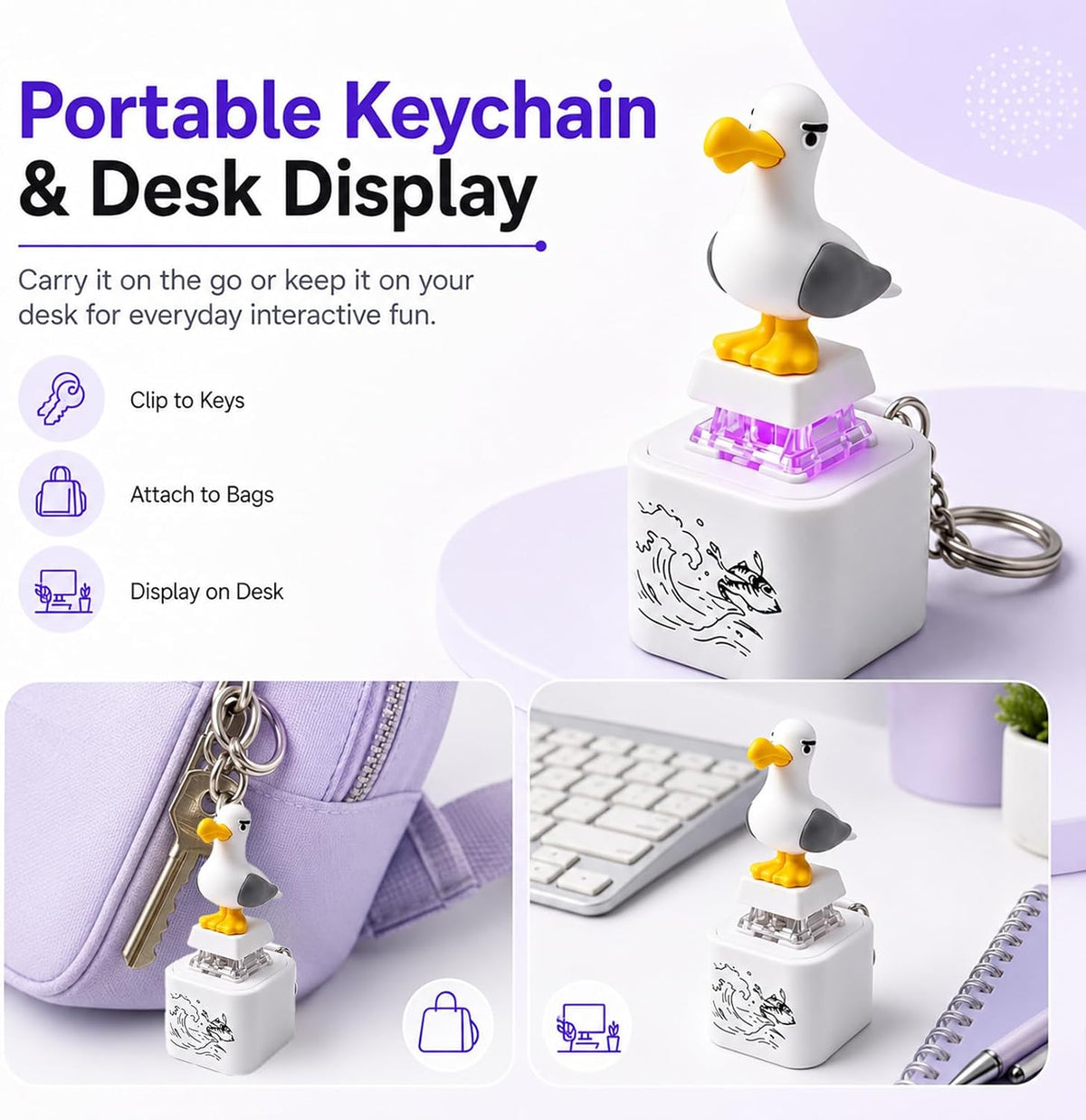 Seagull Mine Button Keychain Fidget Toy, Mechanical Clicker Rechargeable Keyboard Fidget 4 Pack
