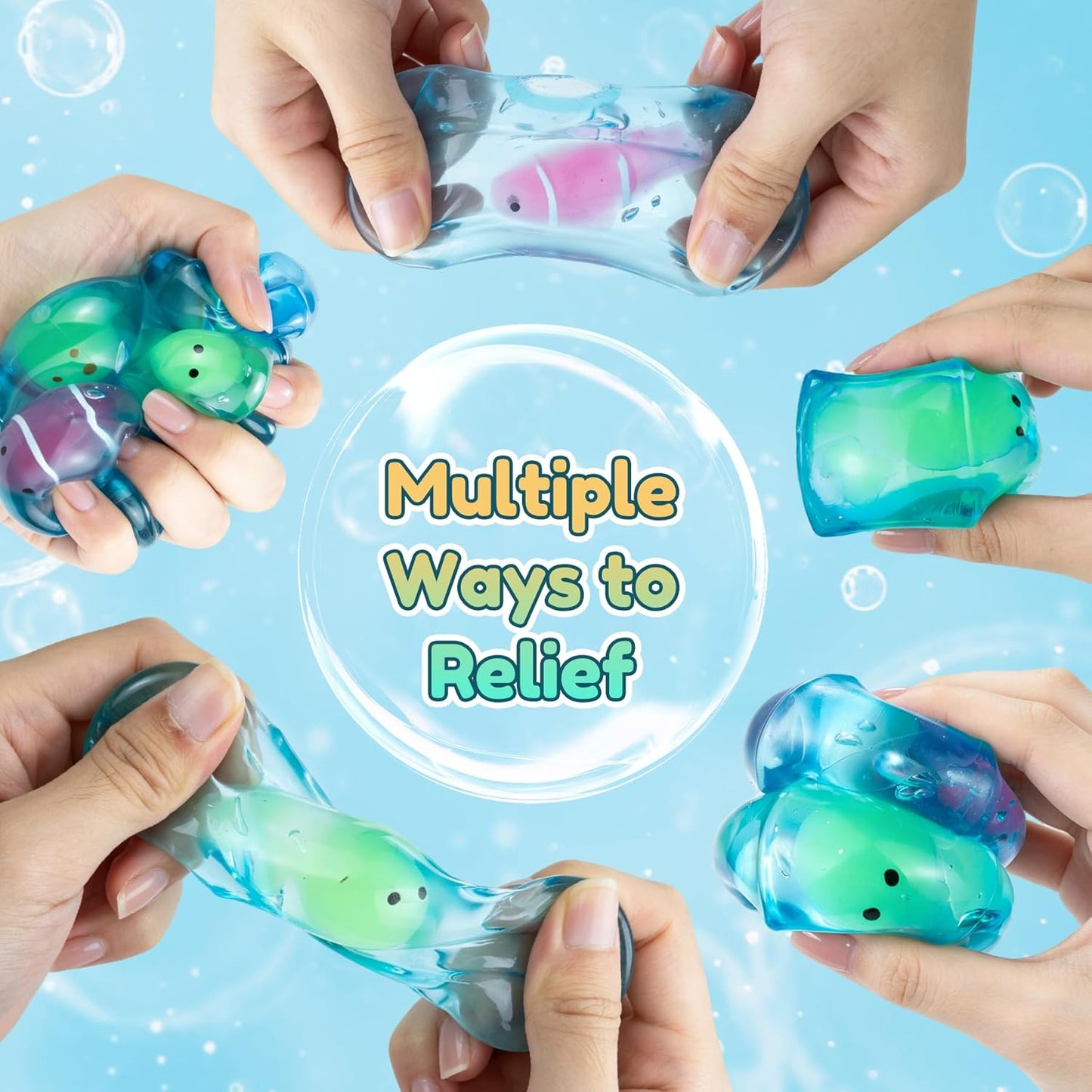 4 Pack Glow in the Dark Sea Animal Squishy Toys, Stress Cube & Stress Balls Sensory Squeeze Toys, Anxiety Relief Calming Stretchy Desk Toys for Kids Adults