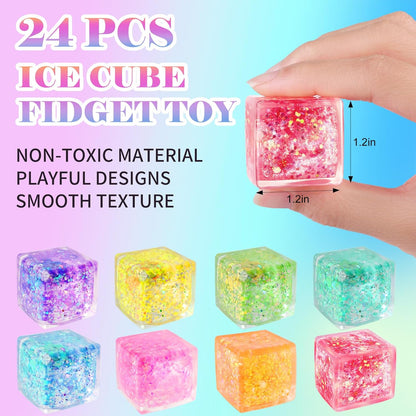 24 Pack Slow Rising Ice Cube Squishy Stress Balls，Stress Cube for Adults Kids , Sensory Fidget Toy for Anxiety Relief, Square Squeeze Toy for Classroom Prizes, Mini Nice Cube Squishy for Party Favors