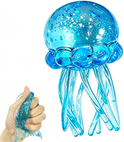 Jellyfish Squishy Toy, Glitter Jellyfish Squishy Squeeze Toy, Soft Slow Rise Squish Sensory Fidget Toy for Relaxing Hand Play, Cute Jelly Fish Squishy for Kids and Adults(Blue)