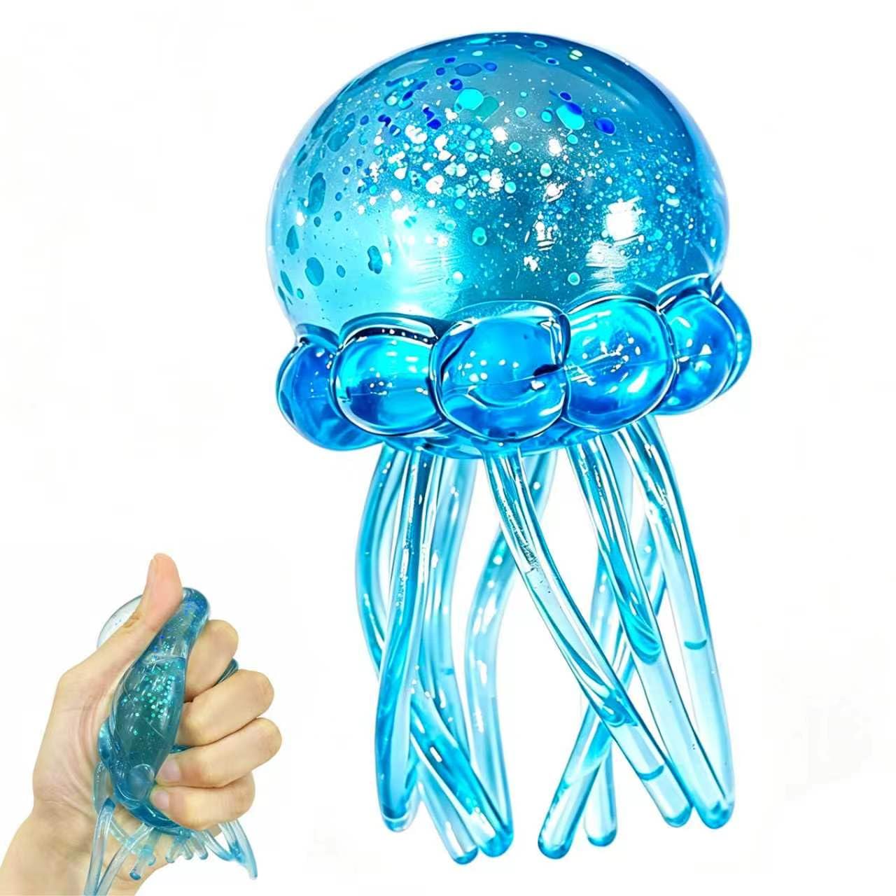 Jellyfish Squishy Toy, Glitter Jellyfish Squishy Squeeze Toy, Soft Slow Rise Squish Sensory Fidget Toy for Relaxing Hand Play, Cute Jelly Fish Squishy for Kids and Adults(Blue)