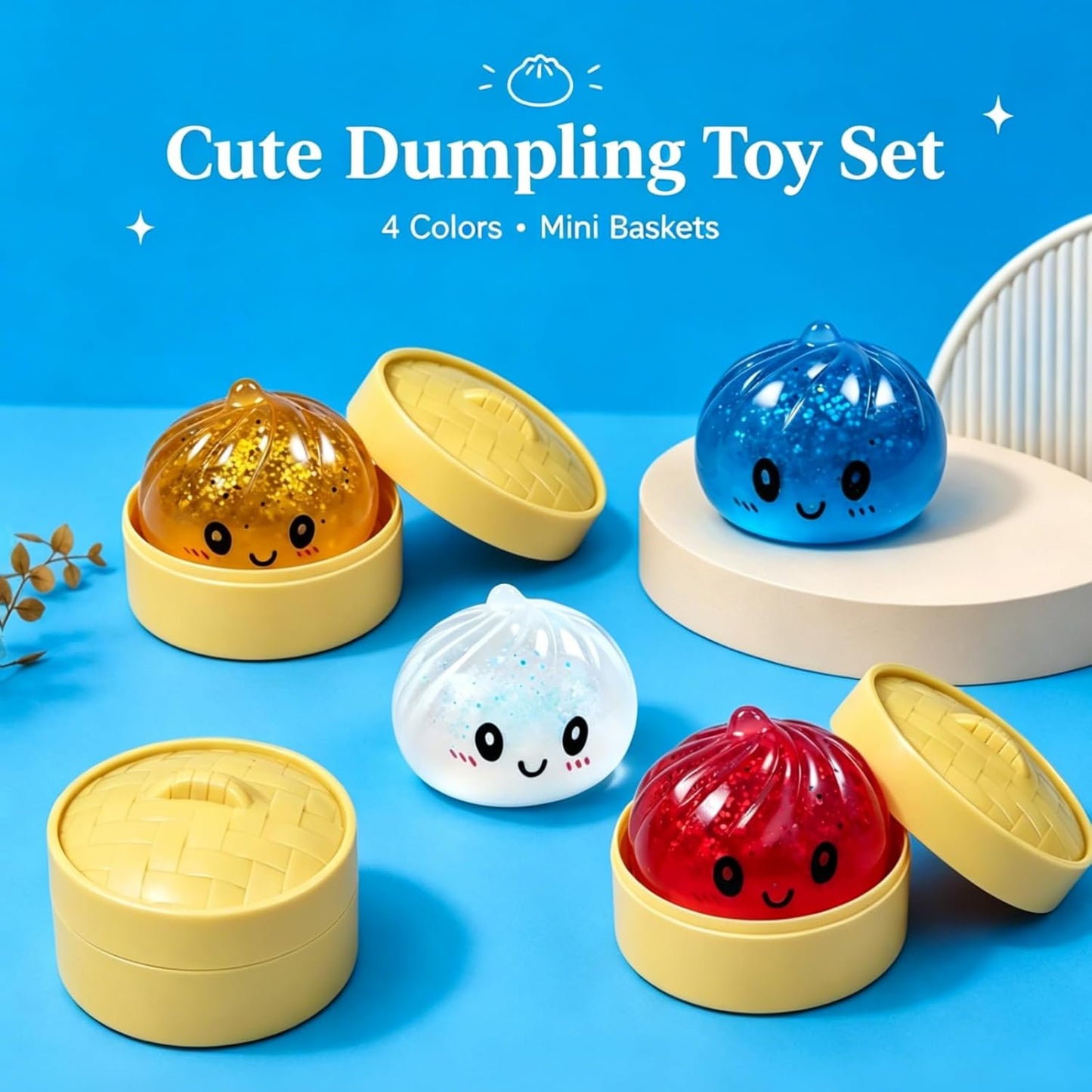 12PCS Shiny Dumplings Squishies, Shiny Dumpling Squishies, Colorful Dumplings Stress Balls Fidget Sensory Toy, with Food Steamer Stretchy, for Birthday Gifts, Party Favors