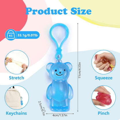3 PCS Gummy Bear Squeeze Toys, Cute Bear Fidget Toys with Keychain, Anxiety Relief Squeezing Toys for Adults, Halloween Birthday Gifts