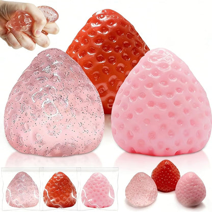 3 Packs Big Strawberry Squishy Fidget Toys Adults, Ultra Soft Sticky Stress Relief Toys for Kids, Sensory Toys for Kids with Autism, Birthday Gift Kids Toys for Boys Girls