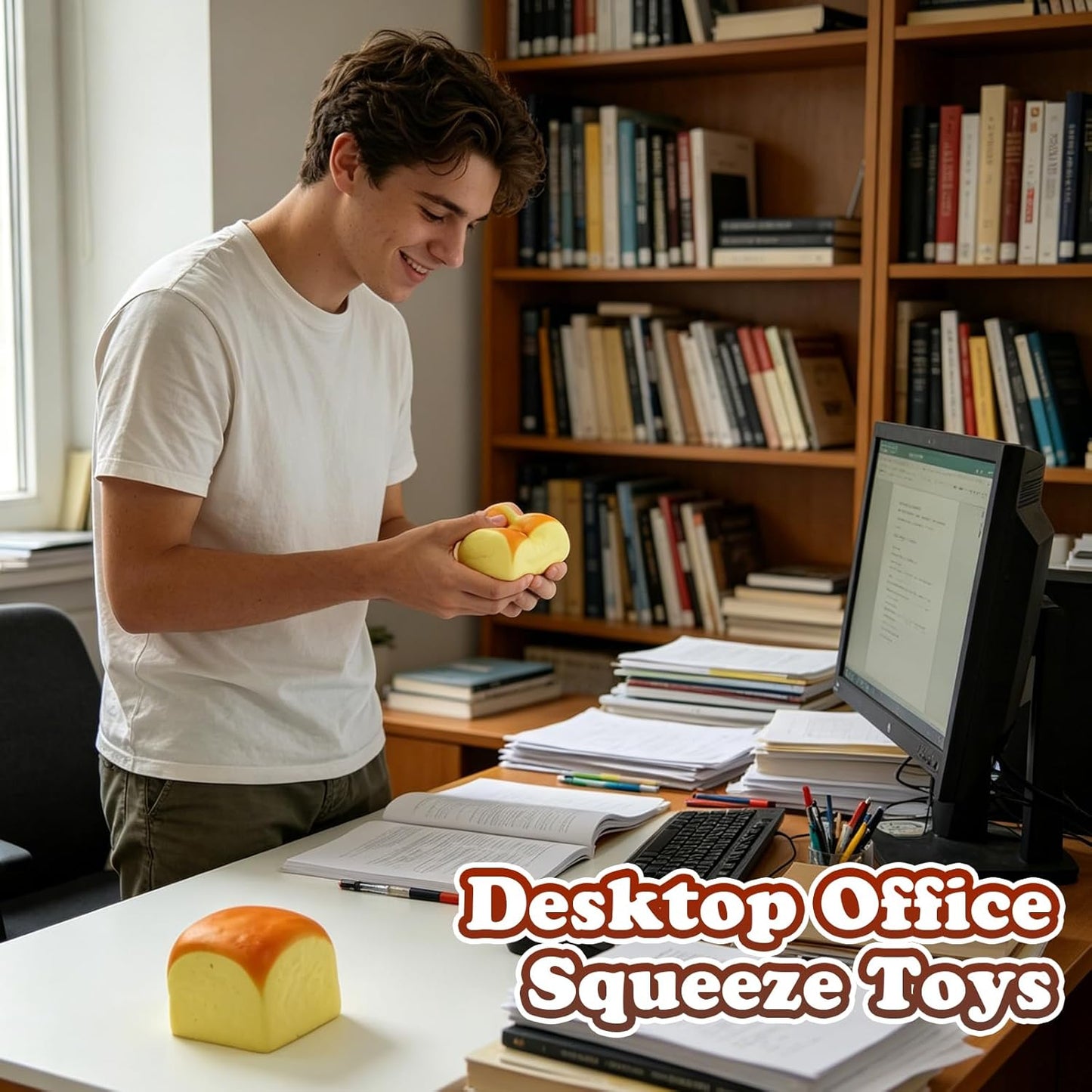 2 Pack Slow Rising Bread Squeeze Toy, Bread Fidget Toys Stress Ball for Teenager Adults, Office Desk Toy Holiday Party Birthday Gifts