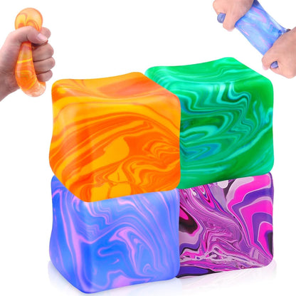 Squishy Cube Stress Balls, Fidget Squeeze, Sensory Hand Exercise for Anxiety Relief, 4 Pieces