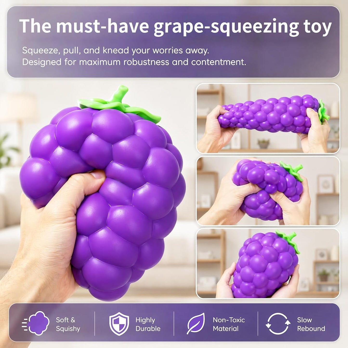 Grapes Squeeze Toys, Big Slow Rising Stress Ball Squeeze Toy, Stress and Anxiety, Party Favor, Desktop Decoration