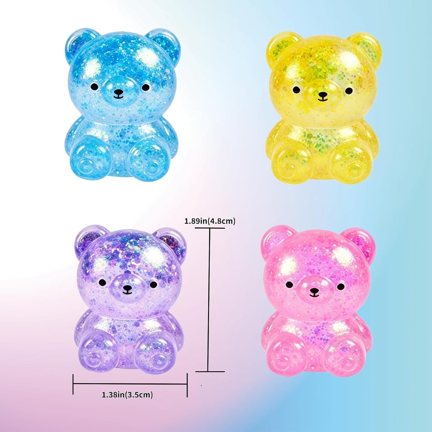 4PCS Transparent Glitter Sugar Bear Squishy Toys, Slow Rising TPR Gummy Bear Stress Relief Fidget Balls, Sensory Calming & Anxiety Relief Office Supplies for All Ages Party Favors