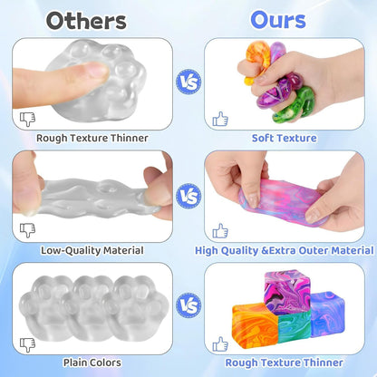 Squishy Cube Stress Balls, Fidget Squeeze, Sensory Hand Exercise for Anxiety Relief, 4 Pieces