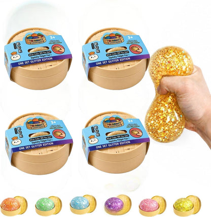 4PCS Dumpling Squishy Toy, Cute Stretchable Dumpling Squishy with Food Steaming Box