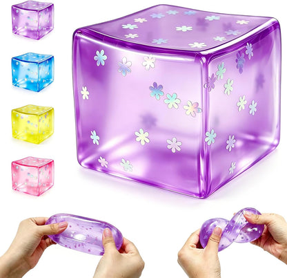 Ice Cube Squishy, Fidget Toy Stress Cube with Snowflakes, Slow Rise Sensory Toys, Squishy Cube for Kids Adults Party Favors Birthday Gift (Purple)