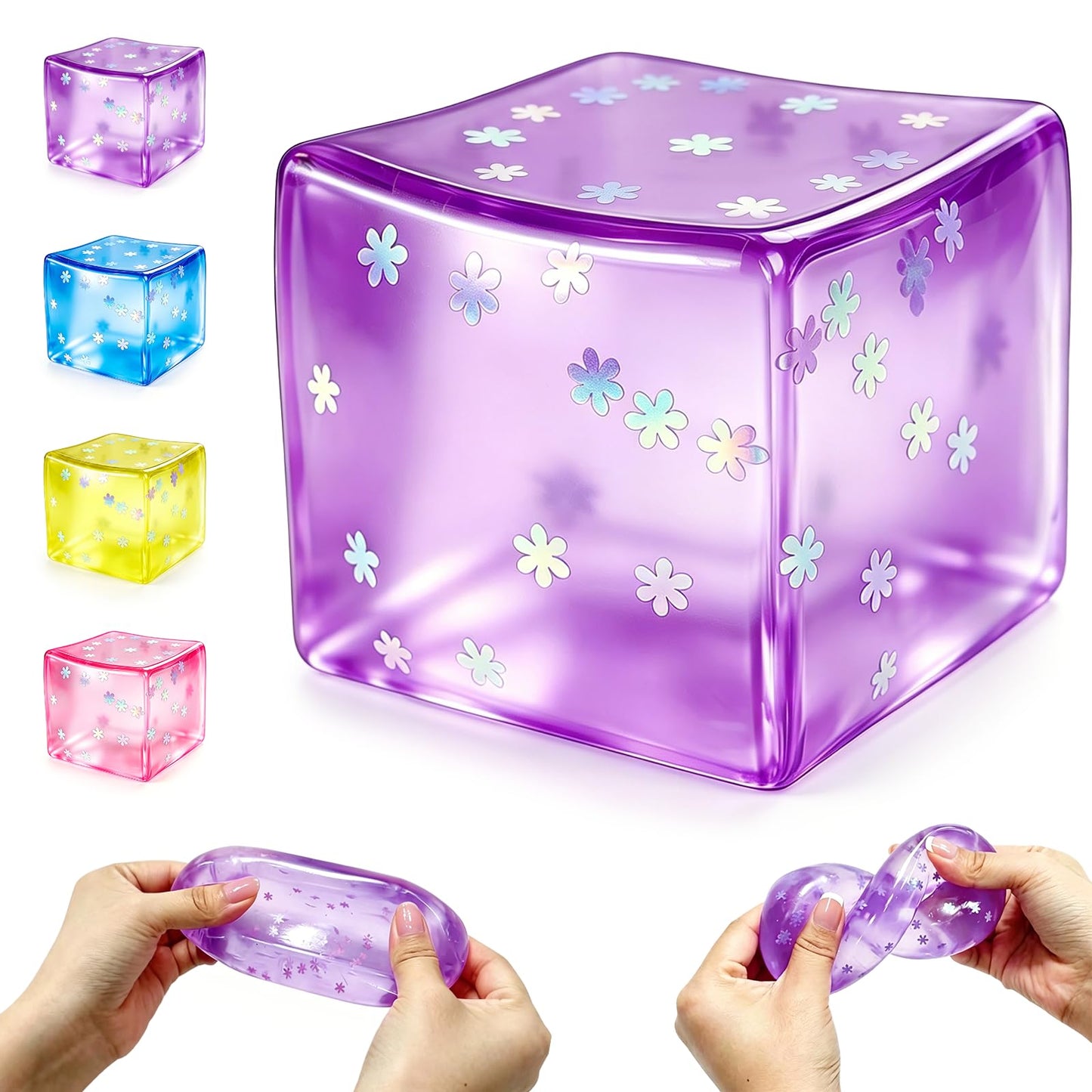 Ice Cube Squishy, Fidget Toy Stress Cube with Snowflakes, Slow Rise Sensory Toys, Squishy Cube for Kids Adults Party Favors Birthday Gift (Purple)