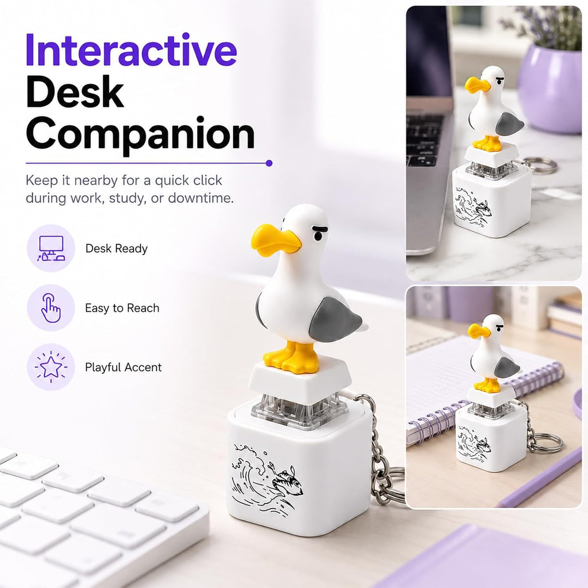 Seagull Mine Button Keychain Fidget Toy, Mechanical Clicker Rechargeable Keyboard Fidget 4 Pack