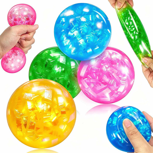 3 Pack Glitter Stress Balls Fidget Toy, Sparkling Foil Filled Squishy Balls, Soft Stretch Fidget Toys, Slow Rising Hand Squeeze Relaxation Balls, Desktop Decompression Gadgets for Adult Gift