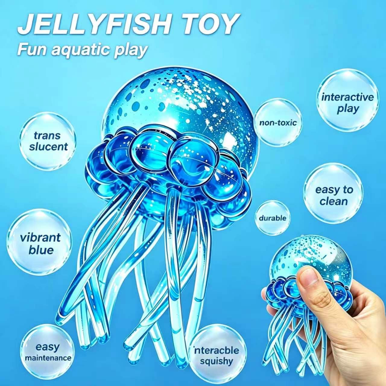 Jellyfish Squishy Toy, Glitter Jellyfish Squishy Squeeze Toy, Soft Slow Rise Squish Sensory Fidget Toy for Relaxing Hand Play, Cute Jelly Fish Squishy for Kids and Adults(Blue)