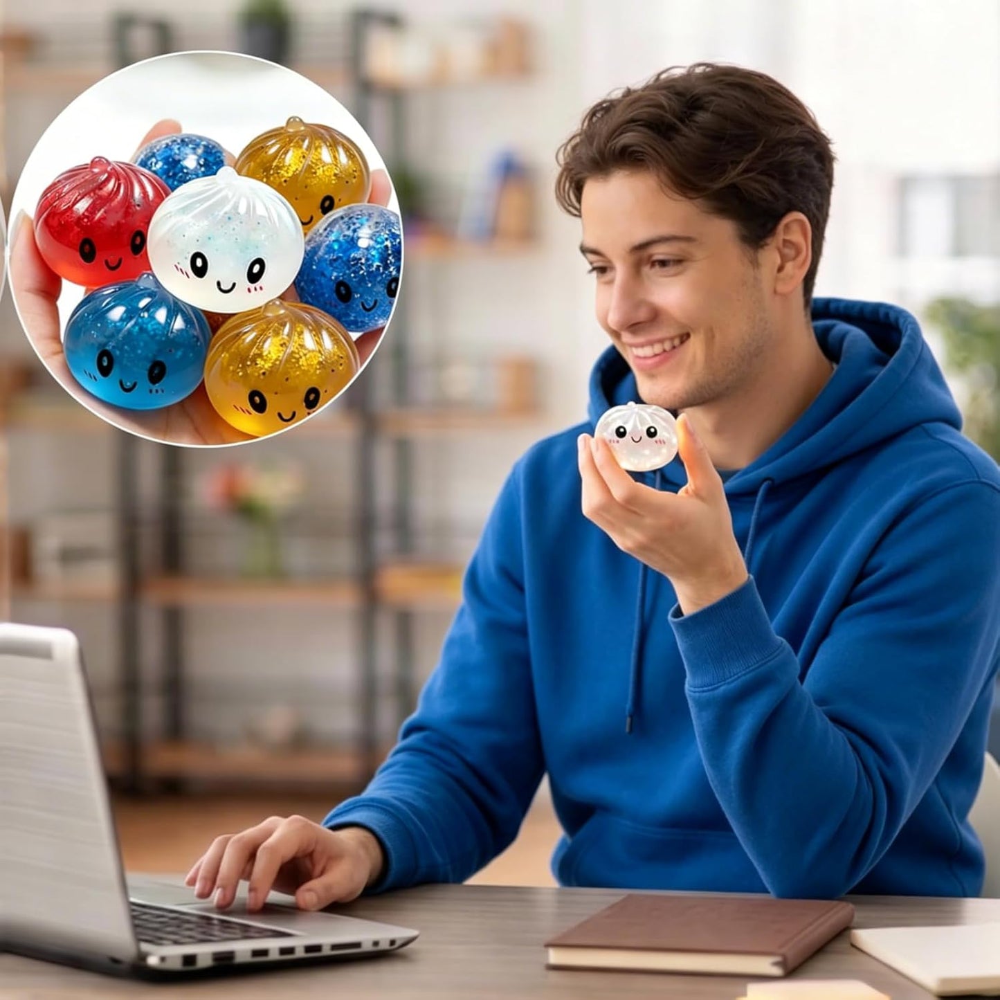 12PCS Shiny Dumplings Squishies, Shiny Dumpling Squishies, Colorful Dumplings Stress Balls Fidget Sensory Toy, with Food Steamer Stretchy, for Birthday Gifts, Party Favors
