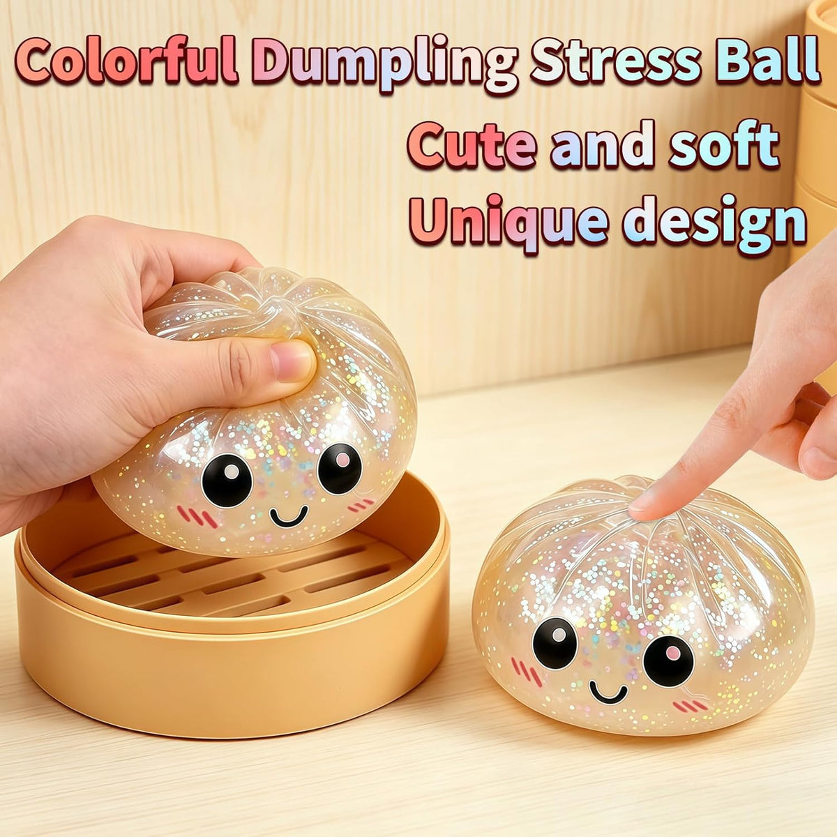 Dumpling Squeeze Toy, Stress Balls Fidget Toys, Squeeze Dough Ball Stress Relief Hand Toys with Food Steamer Stretchy, Party Favors