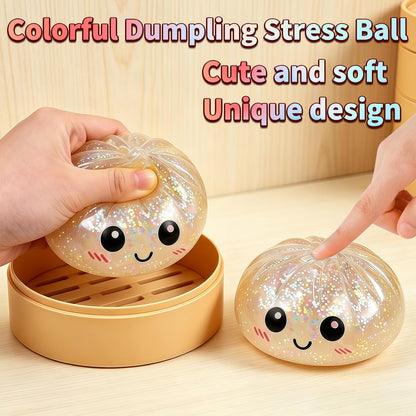 Dumpling Squeeze Toy, Stress Balls Fidget Toys, Squeeze Dough Ball Stress Relief Hand Toys with Food Steamer Stretchy, Party Favors