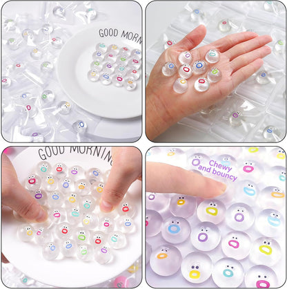 24 Packs Mini Squishies Expression Squeeze Fidget Toys with 24 Keychains, Sticky Cute Mini Fidgets Squishy Toys Stress Reliever Toys, Pinata Fillers Easter Basket Stuffers Party Favors (Transparent)
