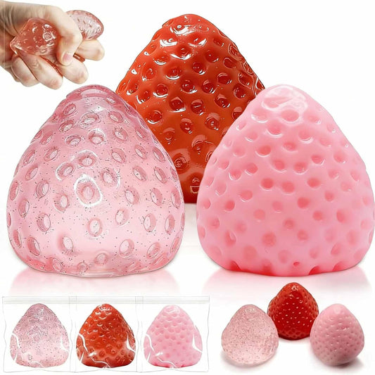 3Pcs Big Taba Squishies Strawberry, Cute Strawberry Squeeze Toys, Upgrade Fruit Squishies, Kawaii Sticky Stress Toy, Clear Fidget Toys, Valentines Gift for Kids, Teen Boys Girls Birthday Gift Ideas