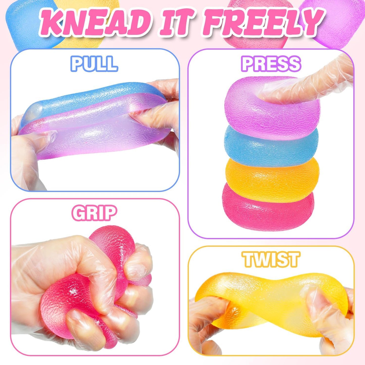 Squishy Fidget Toys, Stress Relief Squeeze Sensory Balls, Stress Relief Toys for Kids and Adults, Sugar Balls for Classroom Prize Favors, Anxiety Relief Party Favors Gifts for Girls & Boys (Pink)