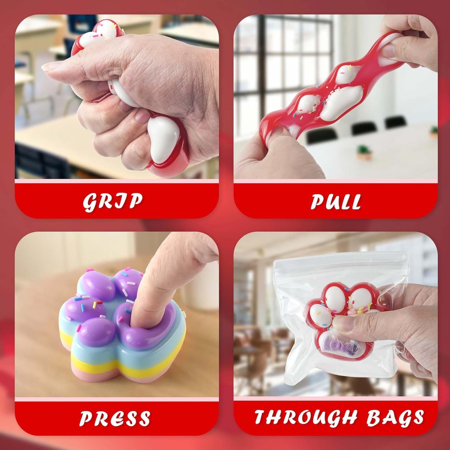 Gytera 2pcs Valentines Love Cat Paw Squishies Squeeze Toys, Fidget Sensory Toys for Kids with Autism Party Favors for Kids Valentines Day Gifts for Him Her