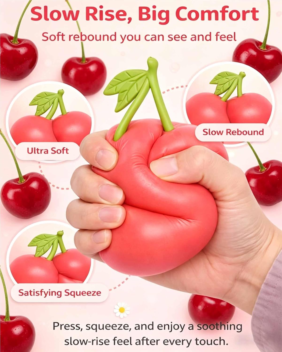 Gytera Giant Cherry Squishies, Slow Rising Stress Relief Fidget, Cute Fruit Shaped Squishies Fidget for Adults, Anxiety Relief Sensoryfor Party Favors, Birthday Gifts, Desk Decor