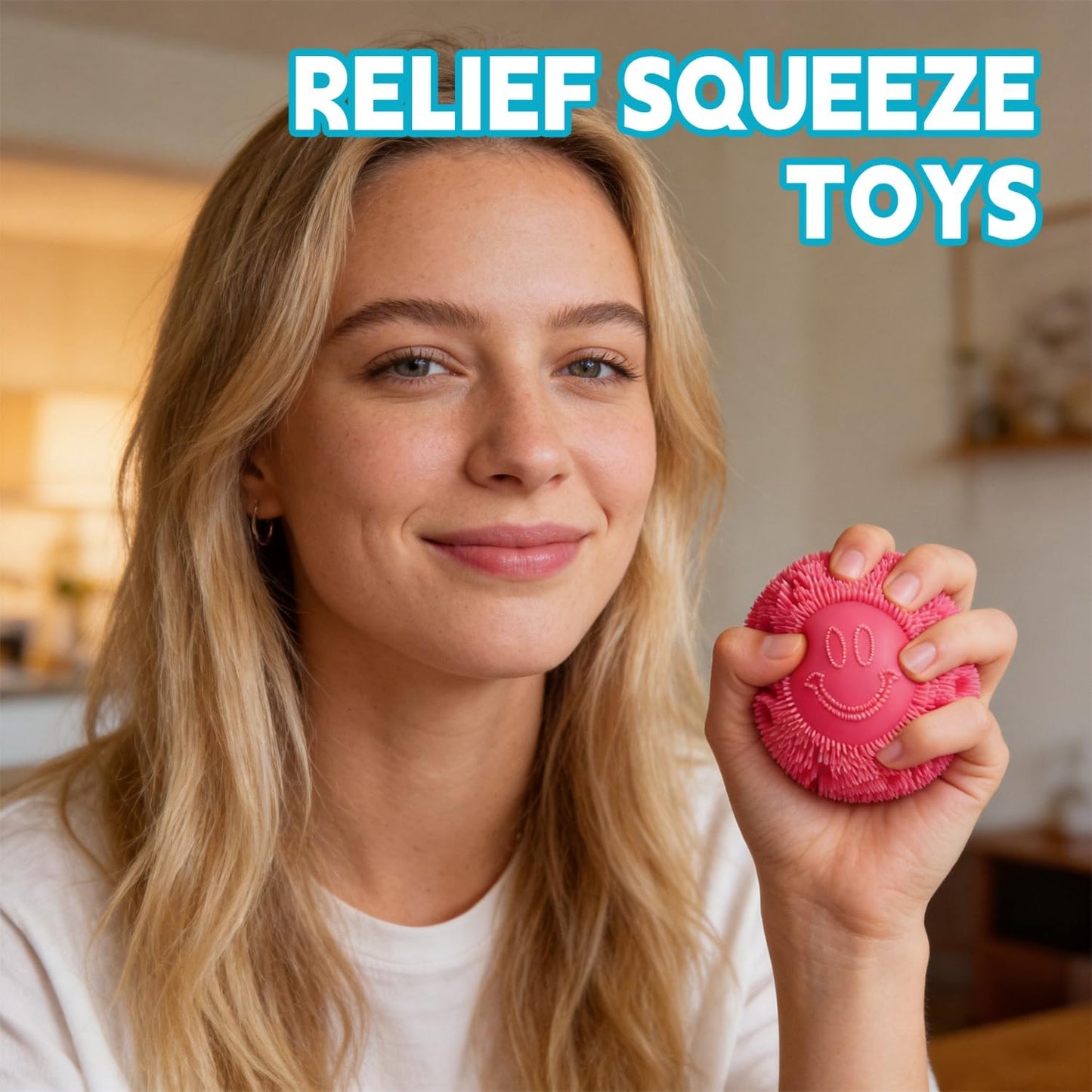 Fuzz Ball Squishy Stress Ball Slow Rising Memory Foam Fidget Squishy Fuzz Balls Adults Anxiety Stress Relief Toys - Blue
