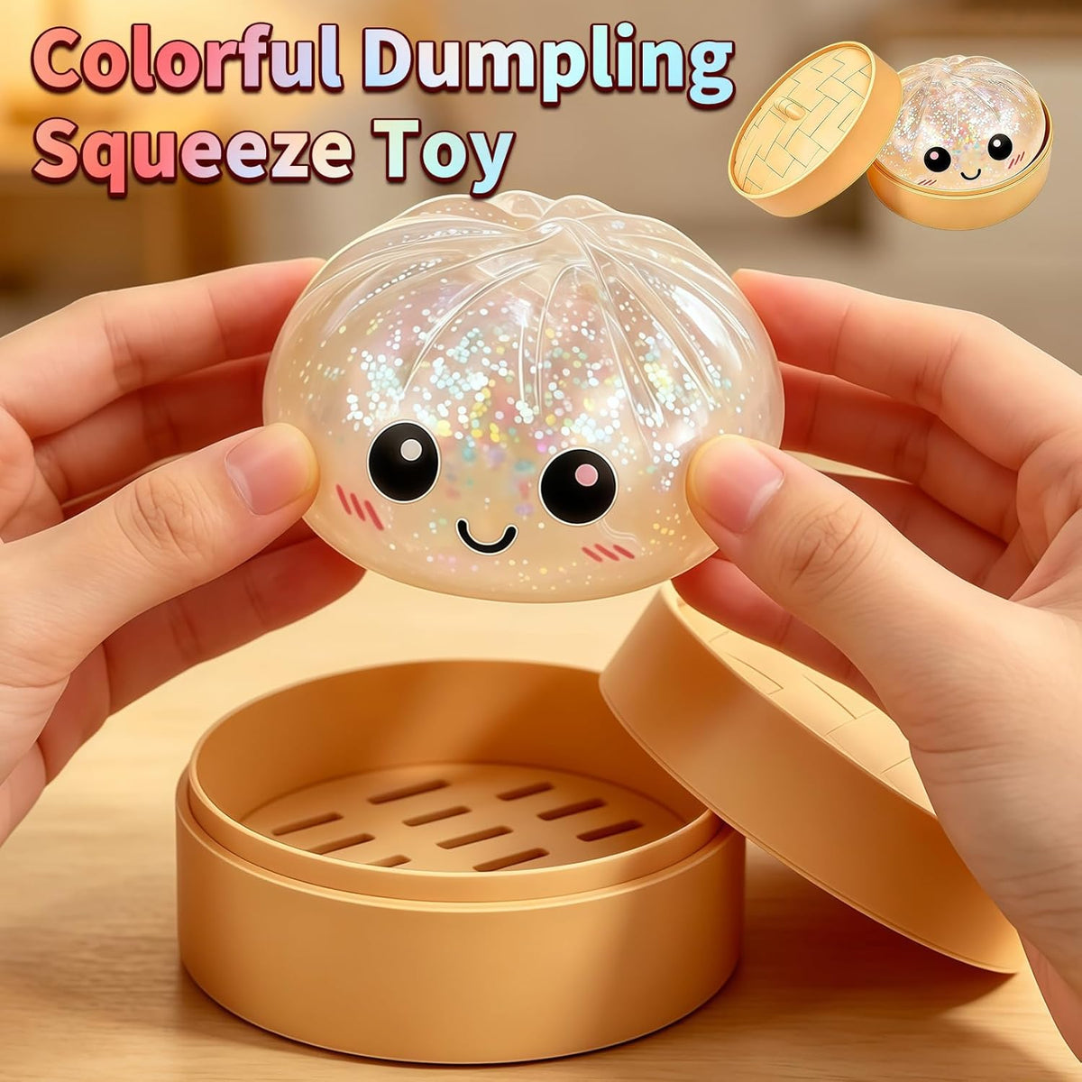 Dumpling Squeeze Toy, Stress Balls Fidget Toys, Squeeze Dough Ball Stress Relief Hand Toys with Food Steamer Stretchy, Party Favors