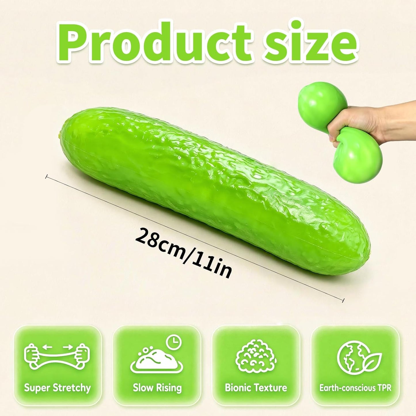 Cucumber Squeeze Toys, 11in Big Slow Rising Stress Ball Squeeze Toy, Stress and Anxiety, Party Favor, Desktop Decoration