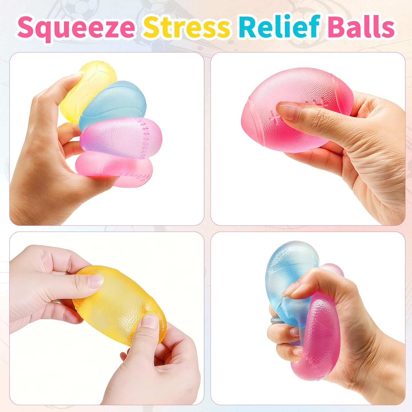 4 Pcs Stress Balls Fidget Toys, Sports Ball Stress Relief Toys, Football Basketball Baseball Rugby, Squeeze Balls for Party Favors, Stress Relief Toys for Adult
