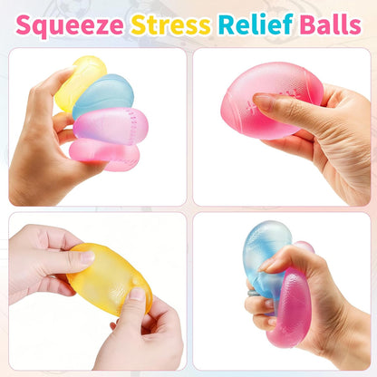 4 Pcs Stress Balls Fidget Toys, Sports Ball Stress Relief Toys, Football Basketball Baseball Rugby, Squeeze Balls for Party Favors, Stress Relief Toys for Adult